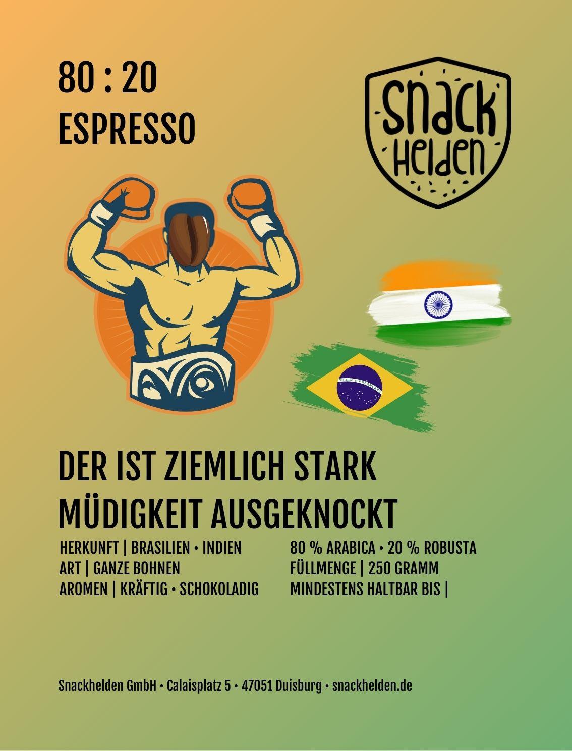 80 : 20 ESPRESSO - Zartbitterschokolade I süßlich I gute Crema - snacknest.de